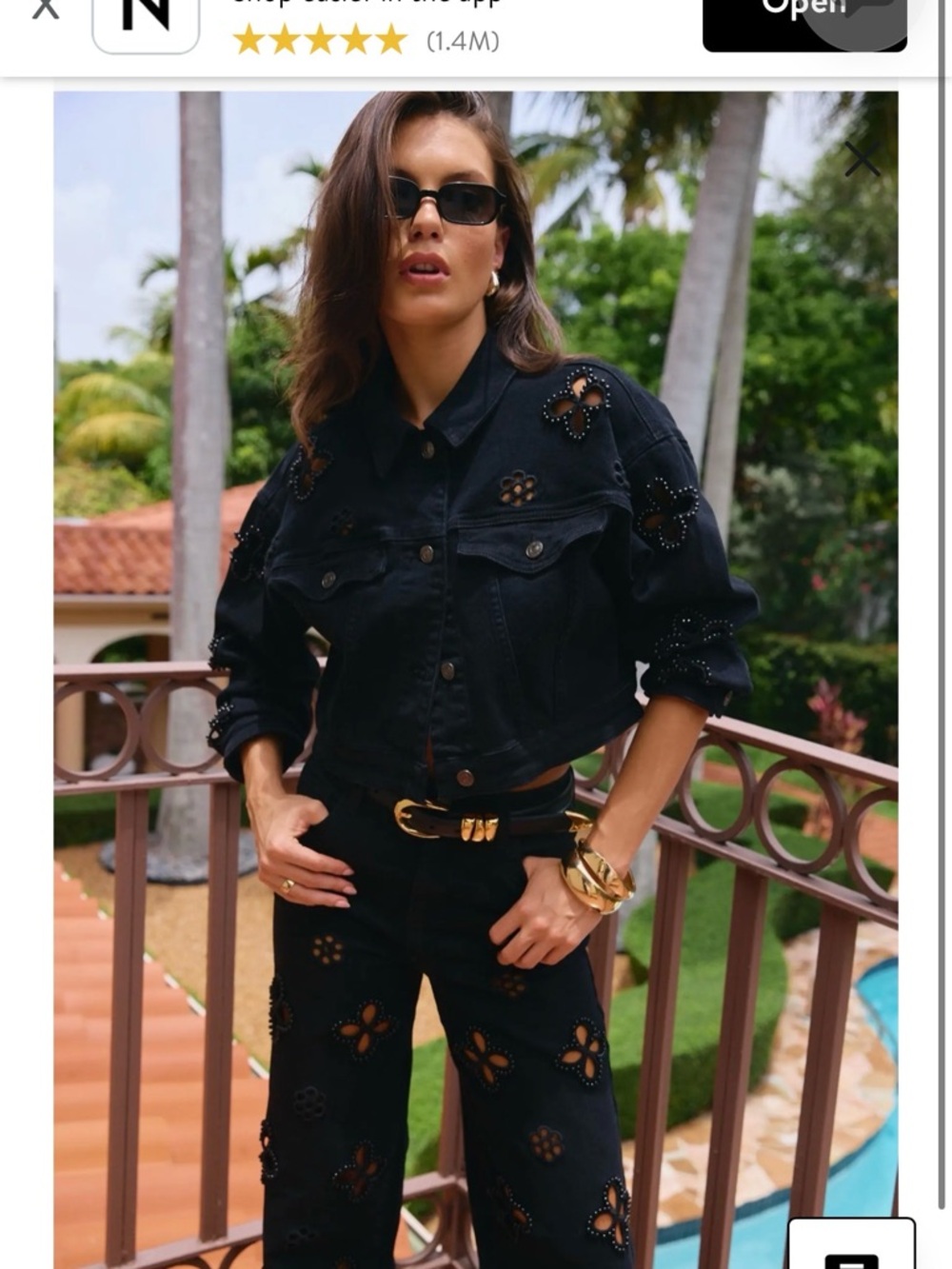 The Noli Shop Black Floral Cutout Denim Jacket - Picture 2 of 3